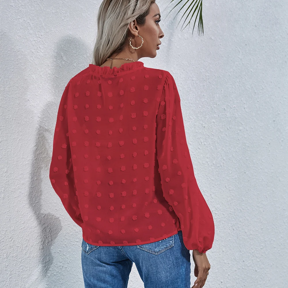 2021 Spring & Summer Woman Perspective Pullover Lantern Sleeve V-Neck Chiffon Shirt 
2021 Spring & Summer Woman Perspective Pullover Lantern Sleeve V-Neck Chiffon Shirt