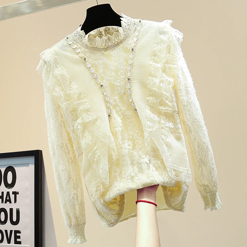 Chiffon Shirt Tops Stitching Pleated Crocheted Blouses Top 2021 Spring Clothing Woman Loose Diamonds Long Sleeve Lace Shirts
Chiffon Shirt Tops Stitching Pleated Crocheted Blouses Top 2021 Spring Clothing Woman Loose Diamonds Long Sleeve Lace Shirts