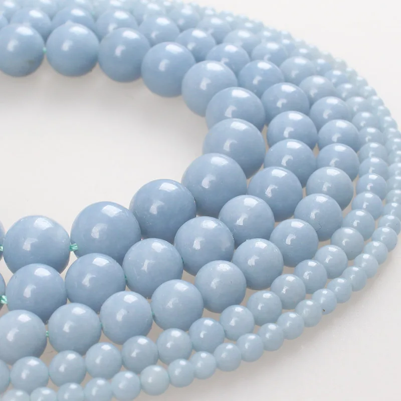 

Natural Stone Beads Angelite Gem Stone Anhydrite Beads Round Loose Beads 4 6 8 10 12 14mm For Bracelets Necklace Jewelry Making