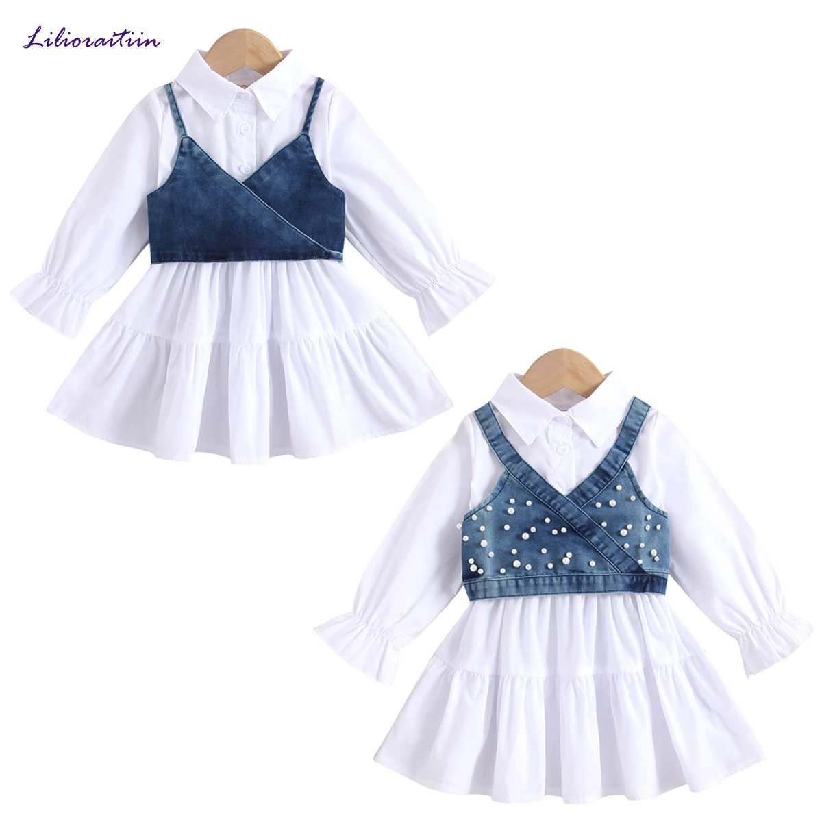 Lioraitiin 1-6 лет, модное платье для маленьких девочек, комплект из 2 предметов, Однотонная рубашка с длинным рукавом и отложным воротником, плать... 
Lioraitiin 1-6 лет, модное платье для маленьких девочек, комплект из 2 предметов, Однотонная рубашка с длинным рукавом и отложным воротником, плать...