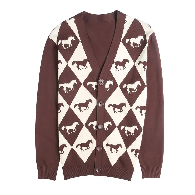 Sweater Cardigan Men Brown V-neck Long-sleeved Sweter De Hombre 2021 Black British Rhombus Casual Contrast Color Knitted Sweater
Sweater Cardigan Men Brown V-neck Long-sleeved Sweter De Hombre 2021 Black British Rhombus Casual Contrast Color Knitted Sweater