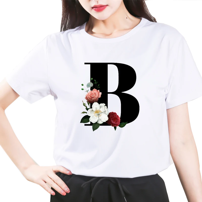 Custom name 26 letter combination women's High quality printing T-shirt Flower letter Font B Short sleeve Clothes
Custom name 26 letter combination women's High quality printing T-shirt Flower letter Font B Short sleeve Clothes