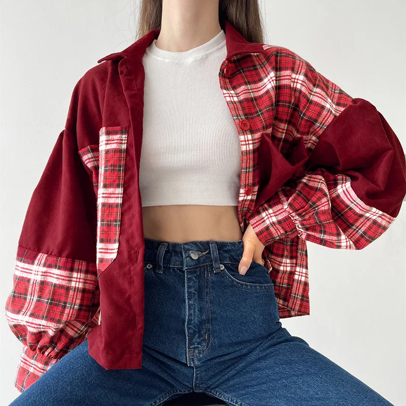 Contrasting Color Design Stitching Plaid Loose Long-sleeved Shirt Single-breasted Lapel Cardigan Jackets Outerwear Streetwear
Contrasting Color Design Stitching Plaid Loose Long-sleeved Shirt Single-breasted Lapel Cardigan Jackets Outerwear Streetwear