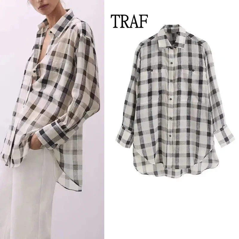 TRAF Women's Shirt 2021 Autumn Plaid Women's Oversize Shirt Woman Clothing Loose Long Sleeve Pocket Casual Women Blouses Top
TRAF Women's Shirt 2021 Autumn Plaid Women's Oversize Shirt Woman Clothing Loose Long Sleeve Pocket Casual Women Blouses Top