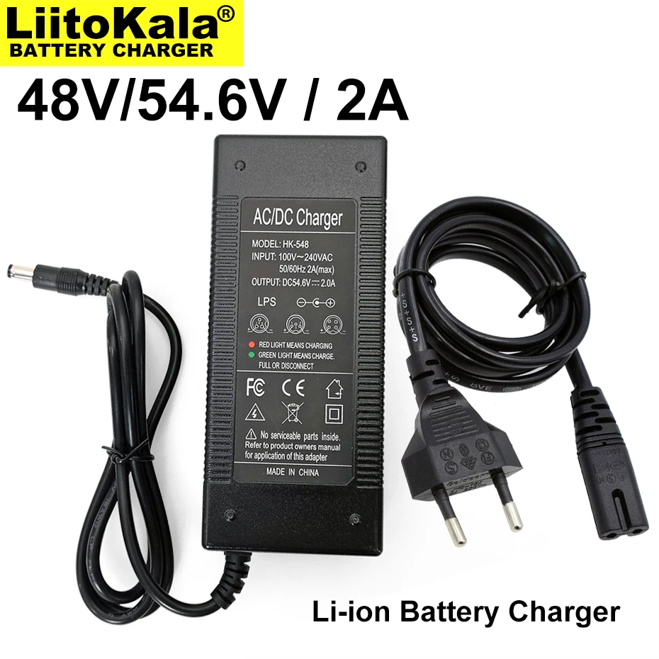 1-30PCS Liitokala 48V / 54.6V Charger, for 48V battery pack, 2A / 2000mA charging current, DC 5.5 * 2.1 plug
1-30PCS Liitokala 48V / 54.6V Charger, for 48V battery pack, 2A / 2000mA charging current, DC 5.5 * 2.1 plug
