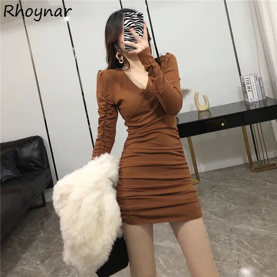 Long Sleeve Dress Women Casual Ulzzang Chic All-match Inside Sheath Folds Mini Tender Ladies Mature Solid V-neck Design Ins New
Long Sleeve Dress Women Casual Ulzzang Chic All-match Inside Sheath Folds Mini Tender Ladies Mature Solid V-neck Design Ins New