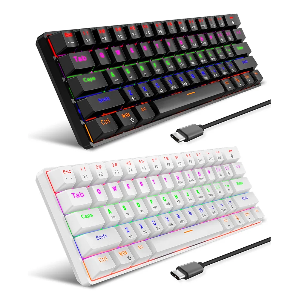 Игровая механическая клавиатура, USB Проводная клавиатура с RGB-подсветкой, 61 клавиша, для настольных ПК, планшетов, ноутбуков
Игровая механическая клавиатура, USB Проводная клавиатура с RGB-подсветкой, 61 клавиша, для настольных ПК, планшетов, ноутбуков