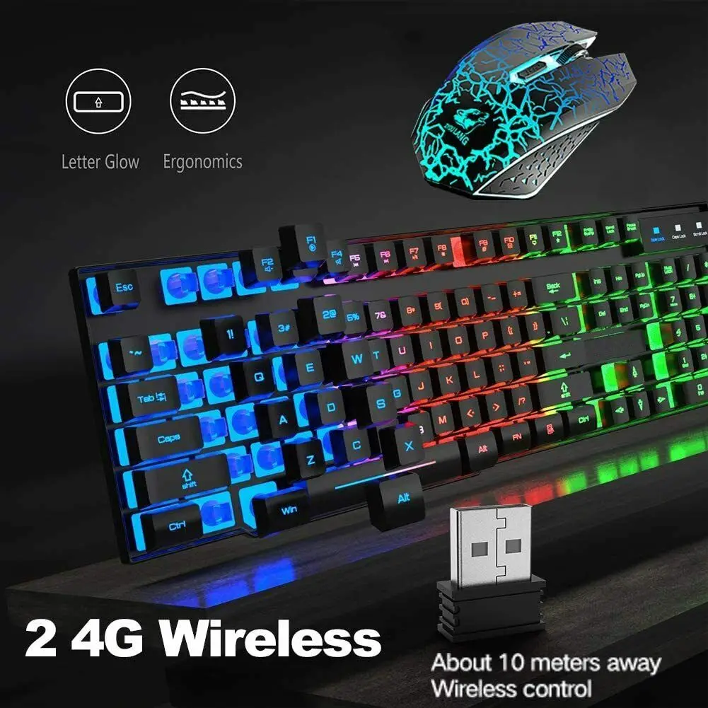 Wireless Keyboard & Mouse Set Gaming Waterproof Dustproof Rainbow LED Backlight Ergonomic Rechargeablle Keyboard & 2400DPI Mouse
Wireless Keyboard & Mouse Set Gaming Waterproof Dustproof Rainbow LED Backlight Ergonomic Rechargeablle Keyboard & 2400DPI Mouse