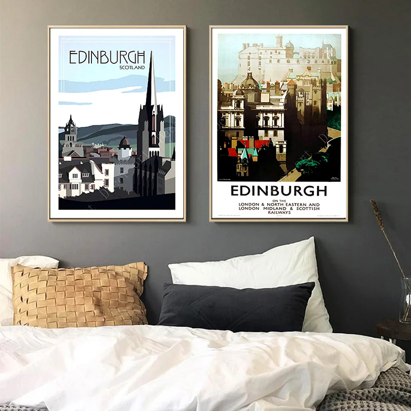 

Edinburgh United Kingdom Europe Vintage Travel Posters Canvas Paintings Kraft Poster Coated Wall Sticker Home Decoration Gift