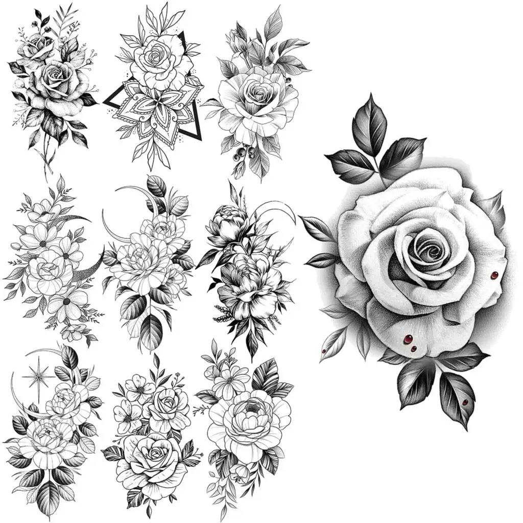 Rose Flower Temporary Tattoos For Women Adults Realistic Geometric Small Dahlia Fake Tattoo Sticker Cluster Arm Waist Tatoos 3D
Rose Flower Temporary Tattoos For Women Adults Realistic Geometric Small Dahlia Fake Tattoo Sticker Cluster Arm Waist Tatoos 3D