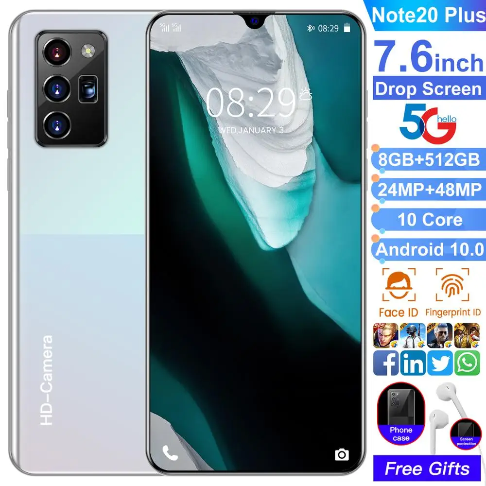Note20 Plus 7.6 Inch 8+512GB 12+512GB Smart Phone 24+48MP 10 Core MTK6889 Andriod Mobile Phone 6800mAh Face ID Drop Screen Phone
Note20 Plus 7.6 Inch 8+512GB 12+512GB Smart Phone 24+48MP 10 Core MTK6889 Andriod Mobile Phone 6800mAh Face ID Drop Screen Phone