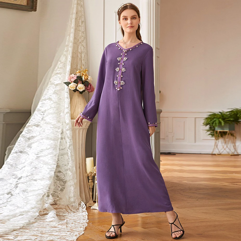 Muslim Fashion Turban Dress Purple Abaya Dubai Turkey European Islamic Clothing Long Skirt Women Vestidos De Moda Musulman 2021
Muslim Fashion Turban Dress Purple Abaya Dubai Turkey European Islamic Clothing Long Skirt Women Vestidos De Moda Musulman 2021