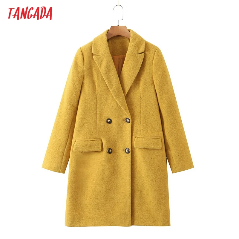 Tangada Women 2021 Winter Yellow Thick Woolen Coats With Button Loose Long Sleeves Pocket Ladies Elegant OverCoat 8H161
Tangada Women 2021 Winter Yellow Thick Woolen Coats With Button Loose Long Sleeves Pocket Ladies Elegant OverCoat 8H161