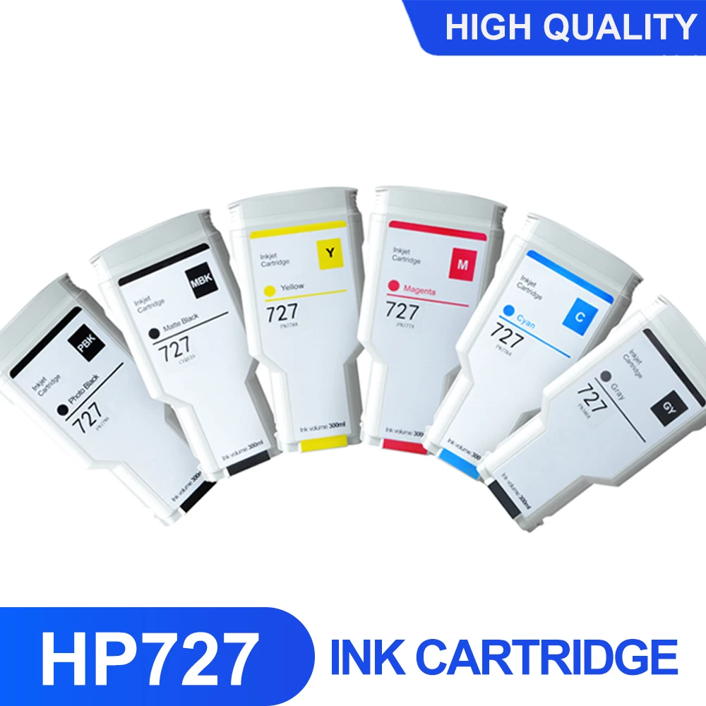 HP727 Compatible Ink Cartridge For HP T920/T930/T1500/T1530/T2500/T2530 Printer (PBK C M Y GY MBK)300ml 6pcs full ink with chip
HP727 Compatible Ink Cartridge For HP T920/T930/T1500/T1530/T2500/T2530 Printer (PBK C M Y GY MBK)300ml 6pcs full ink with chip