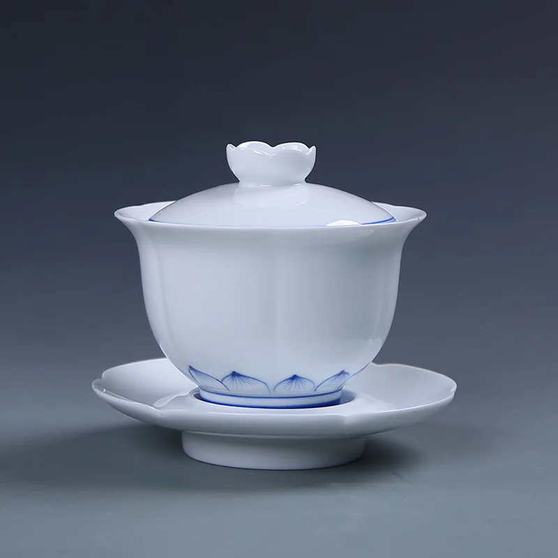 Ceramics Cover Bowl Hand-painted Lotus Blue And White Porcelain Chinese Kungfu Tea Set Cup Spill Proof Tumbler Tray Flower Tea
Ceramics Cover Bowl Hand-painted Lotus Blue And White Porcelain Chinese Kungfu Tea Set Cup Spill Proof Tumbler Tray Flower Tea