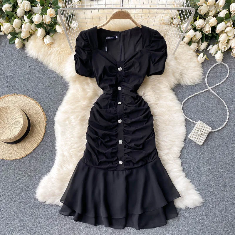 Europe Style New Fashion Summer Women V Neck Puff Short Sleeve Fishtail Black A Line Dress Ladies Party Dresses Vestido
Europe Style New Fashion Summer Women V Neck Puff Short Sleeve Fishtail Black A Line Dress Ladies Party Dresses Vestido