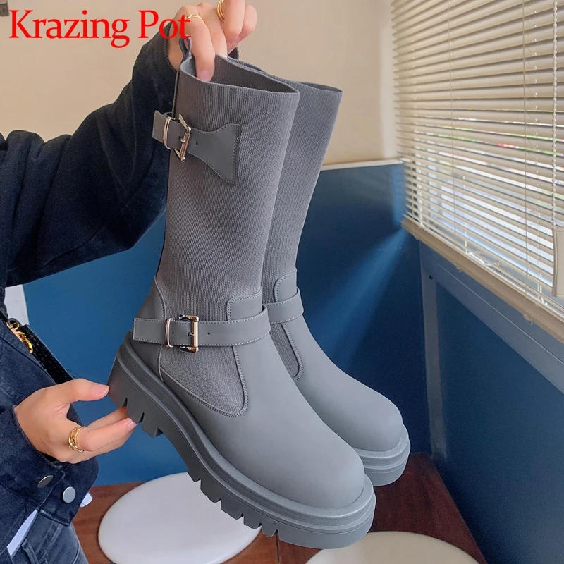 Krazing Potr cow leather skinny boots big size winter round toe belt buckle straps high heels platform ins thigh high boots l97
Krazing Potr cow leather skinny boots big size winter round toe belt buckle straps high heels platform ins thigh high boots l97