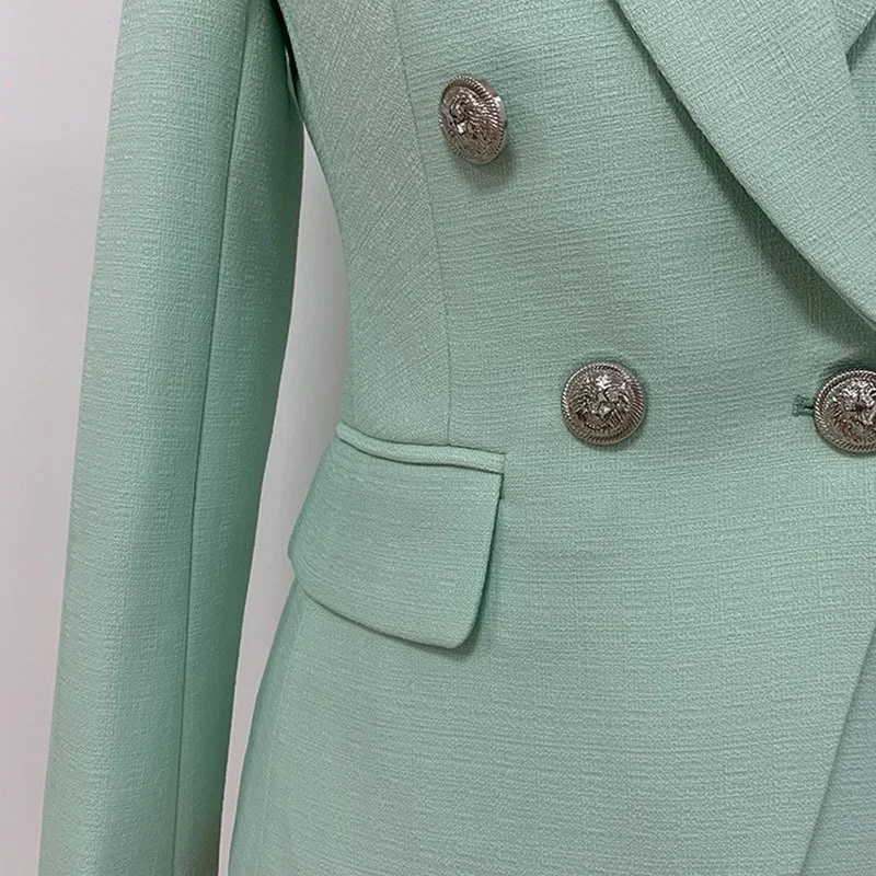 2021 star women's suit fashion double breasted lion head button slim suit small coat green
2021 star women's suit fashion double breasted lion head button slim suit small coat green