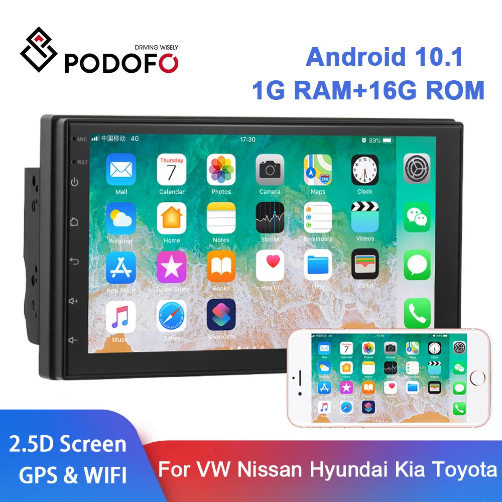Автомобильный мультимедийный плеер Podofo автомагнитола на Android 10 1 с GPS для VW Ford Nissan