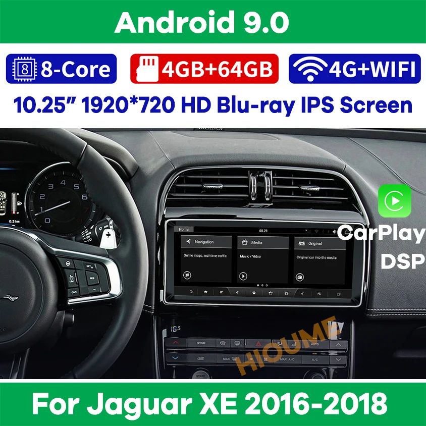 10 25 "Android 9 0 GPS навигация Аудио плеер радио для Jaguar XE 2016 2018 Bluetooth DSP Carplay WIFI 8 ядер 4 +