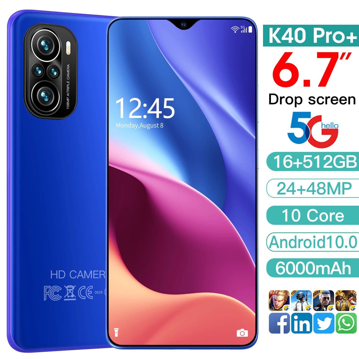 Global Version Smartphone K40 Pro+ 16G 512G Deca Core Android10 6000mAH 5G support capacitive 6.7 Inch Mobile Phone
Global Version Smartphone K40 Pro+ 16G 512G Deca Core Android10 6000mAH 5G support capacitive 6.7 Inch Mobile Phone