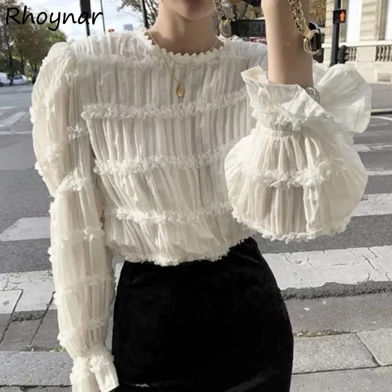 Blouse Women Trendy Solid Loose Flare Sleeve Daily Folds Cozy O-Neck Comfortable Newest Preppy Style Sweet Girls Temperament Ins
Blouse Women Trendy Solid Loose Flare Sleeve Daily Folds Cozy O-Neck Comfortable Newest Preppy Style Sweet Girls Temperament Ins
