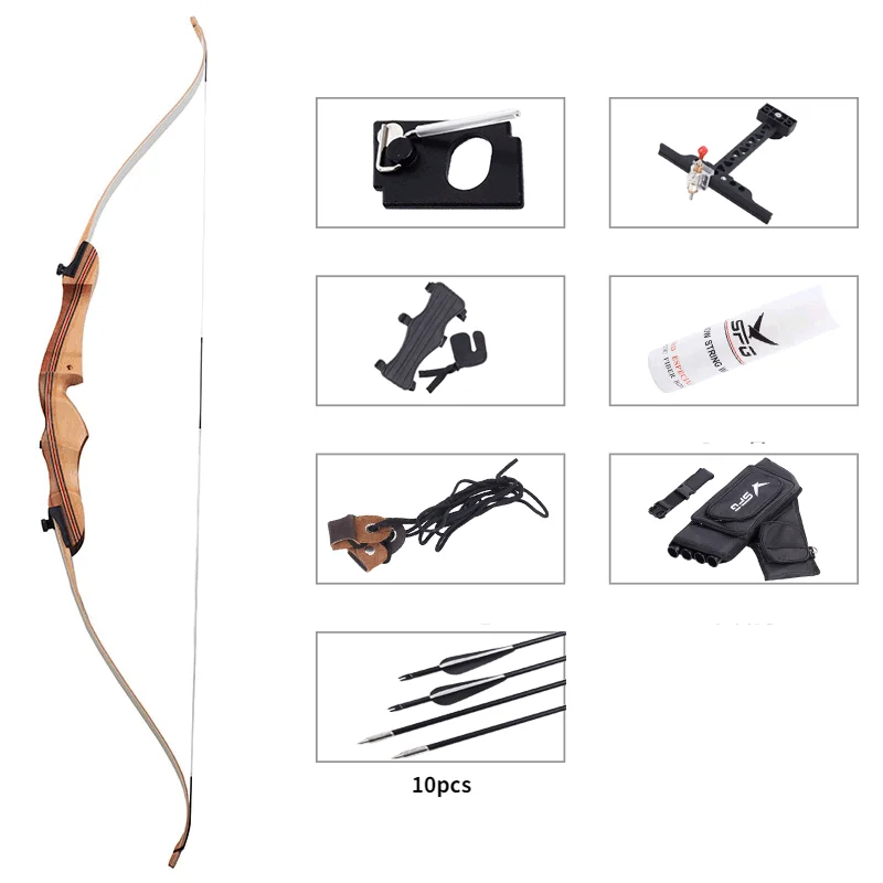 

Outdoor 68-Inch Shooting Hunting Wooden Handle Recurve Bow Set, Competitive Bow And Arrow Set 20/22/26/28/30/36/38 Pounds
