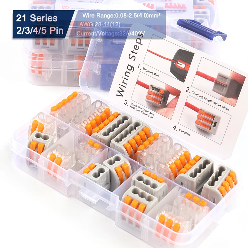 Boxed Fast Wire Cable Connectors Universal Compact Conductor Spring Splicing Wiring Connector Push-in Terminal Block 2/3/4/5 Pin 
Boxed Fast Wire Cable Connectors Universal Compact Conductor Spring Splicing Wiring Connector Push-in Terminal Block 2/3/4/5 Pin