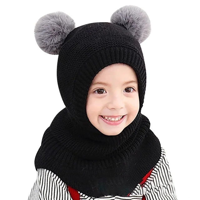 Children's Knitted Hat 2 to 6 Y Winter hat beanies boys Beanie two hairball Child knit fur hats Protect face neck kids girls Ear 
Children's Knitted Hat 2 to 6 Y Winter hat beanies boys Beanie two hairball Child knit fur hats Protect face neck kids girls Ear