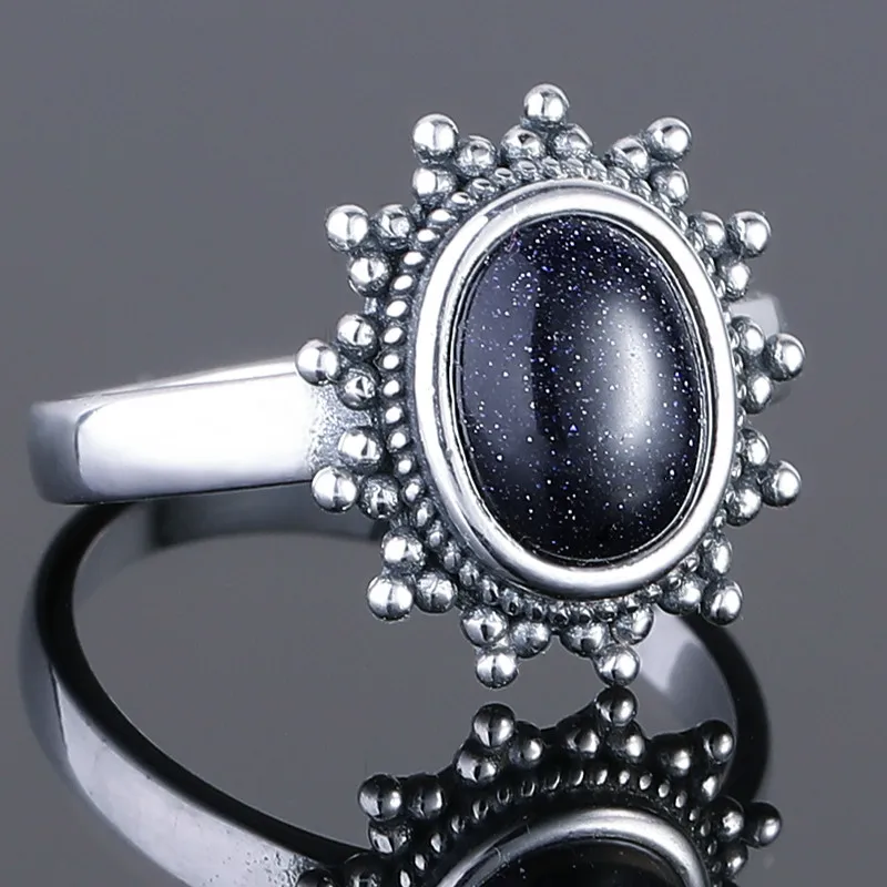 100% Кольцо из стерлингового серебра бледно новый классический синий Песчаник