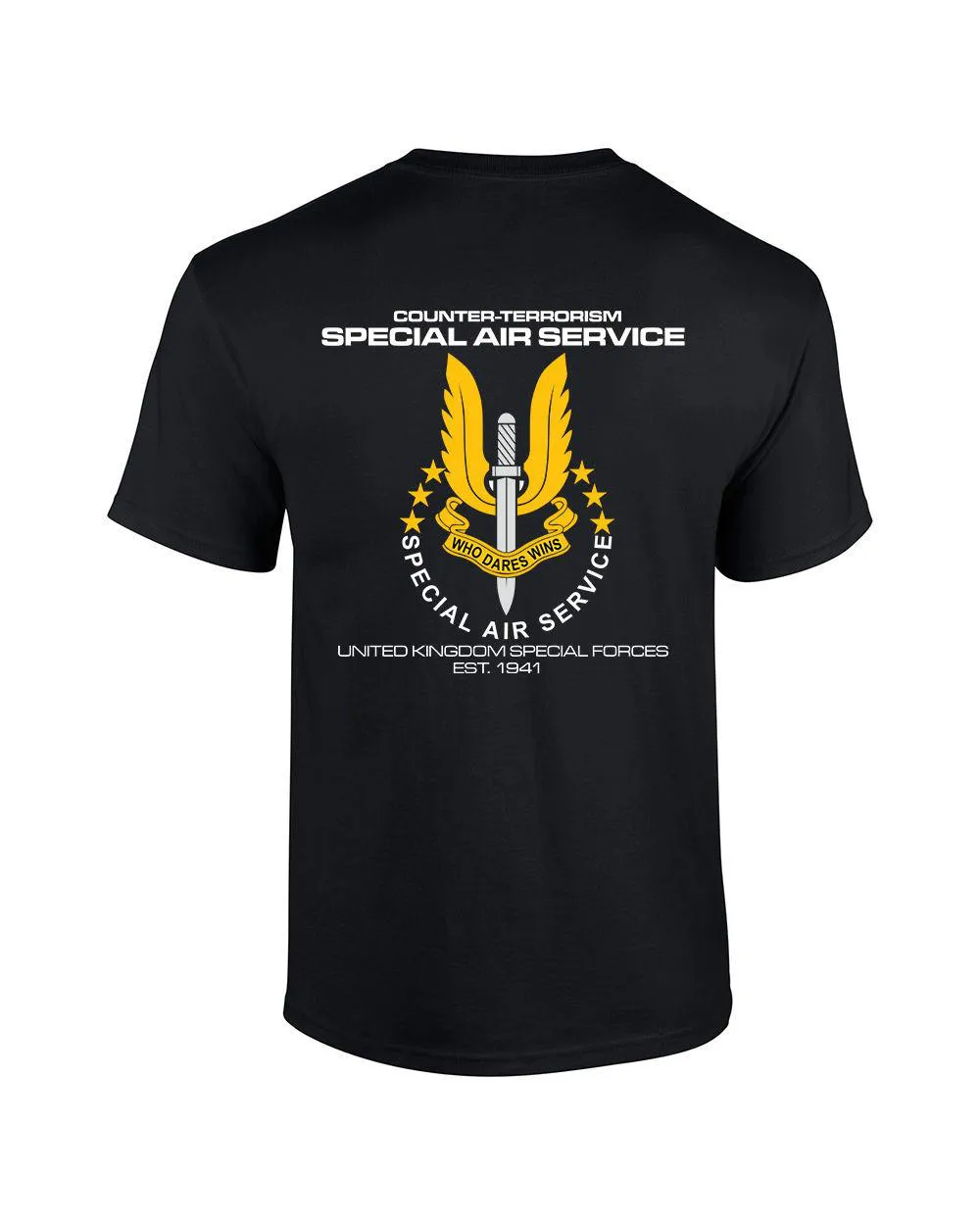 

SAS SPECIAL AIR SERVICE BRITISH ARMY UNITED KINGDOM SPECIAL FORCE SNIPER MEN'S T SHIRT BOTH SIDES PRINTED COTTON BASIC TOP TEES