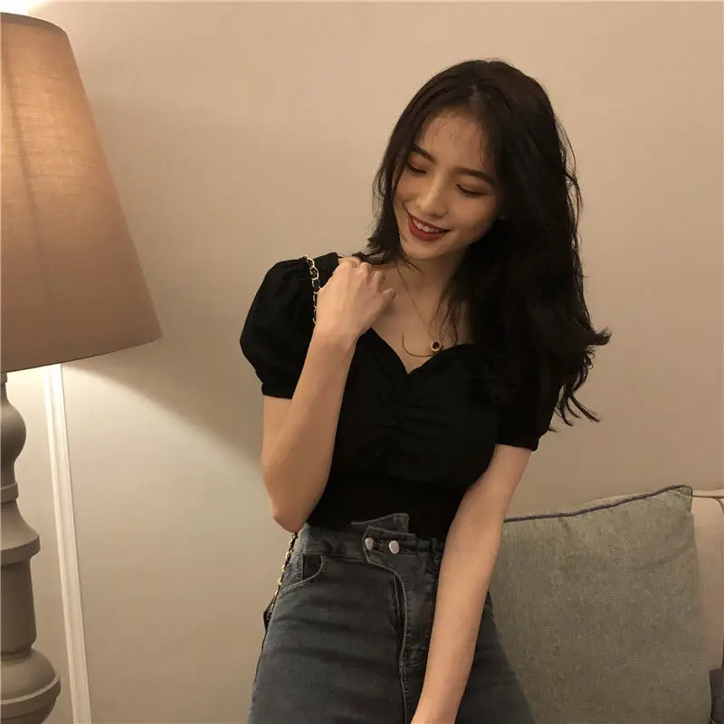 Shirts Women Pleated Korean Style Chic Short Shirt Womens Summer Ins Fashion All-match Leisure Tops Female Ulzzang Casual Daily 
Shirts Women Pleated Korean Style Chic Short Shirt Womens Summer Ins Fashion All-match Leisure Tops Female Ulzzang Casual Daily