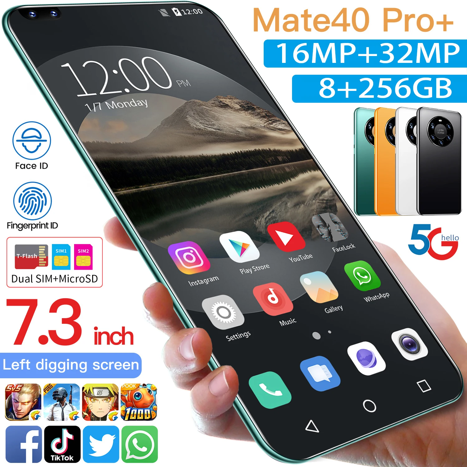 Mate40 Pro 7.3 Inch Smartphone Full Screen Android 10 Deca Core 128/256G 16+32MP 6800mAh Dual SIM Face Finger ID Cell Phone 
Mate40 Pro 7.3 Inch Smartphone Full Screen Android 10 Deca Core 128/256G 16+32MP 6800mAh Dual SIM Face Finger ID Cell Phone
