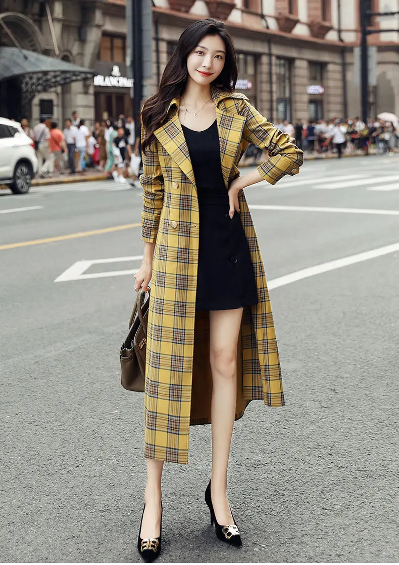 2021 Spring and Autumn Popular New Yellow Plaid Windbreaker Women's Mid-length Over The Knee British Style Coat
2021 Spring and Autumn Popular New Yellow Plaid Windbreaker Women's Mid-length Over The Knee British Style Coat