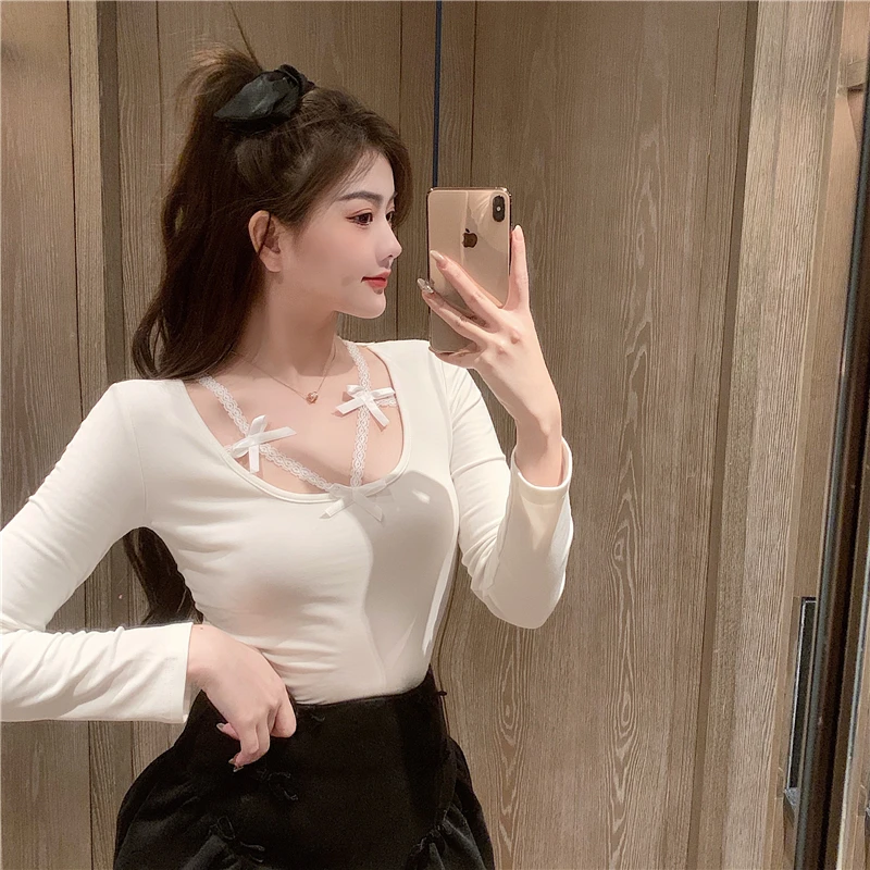 2021 Spring Women's Lace Bow-Knot T-Shirt Long-Sleeve T-Shirt Female Sexy Hollow Out Basic Tops
2021 Spring Women's Lace Bow-Knot T-Shirt Long-Sleeve T-Shirt Female Sexy Hollow Out Basic Tops