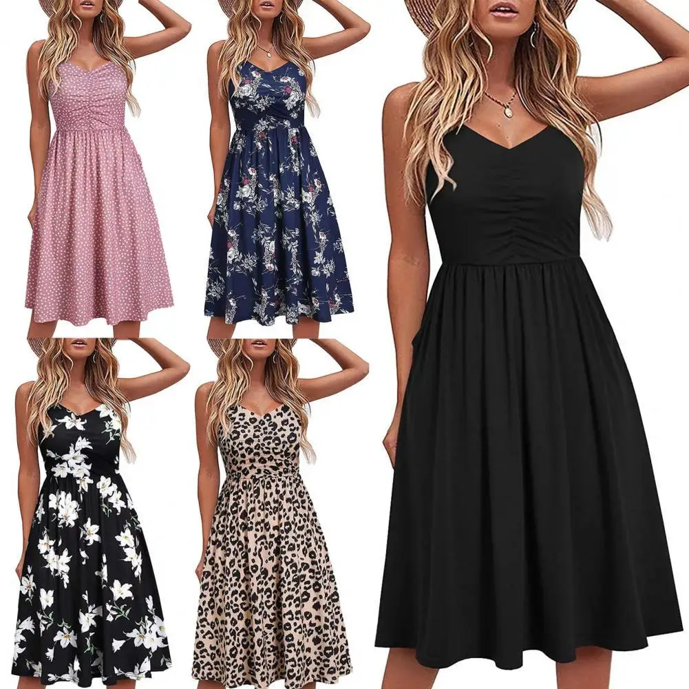 Hot Sales Ladies Dress Sling Backless 5 Colors Women V Neck Pleated Dress for Shopping
Hot Sales Ladies Dress Sling Backless 5 Colors Women V Neck Pleated Dress for Shopping
