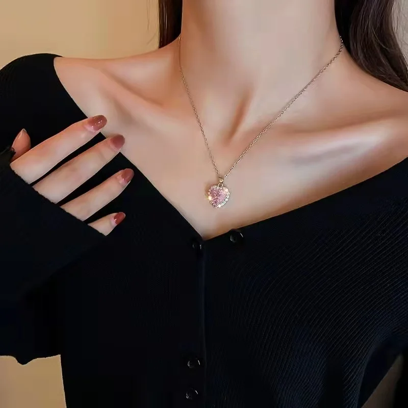 Wind set diamond zircon pink heart necklace sweet temperament clavicle chain heart fairy choker tide free shipping
Wind set diamond zircon pink heart necklace sweet temperament clavicle chain heart fairy choker tide free shipping