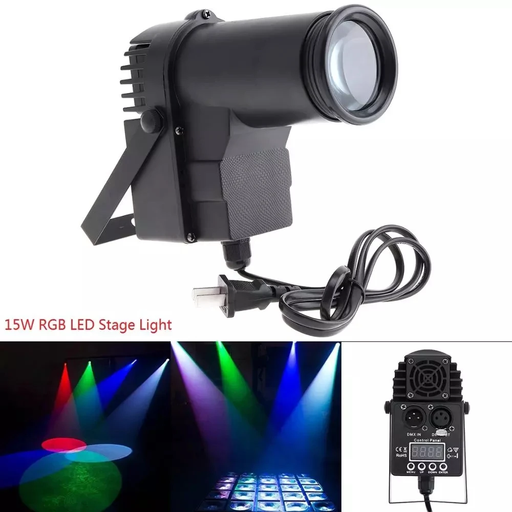 15W RGBW 4 in1 DMX Full Color LED Spotlight Stage Light Spot Beam 6Channel Atmosphere Light with Voice Control for Bar Stage KTV
15W RGBW 4 in1 DMX Full Color LED Spotlight Stage Light Spot Beam 6Channel Atmosphere Light with Voice Control for Bar Stage KTV