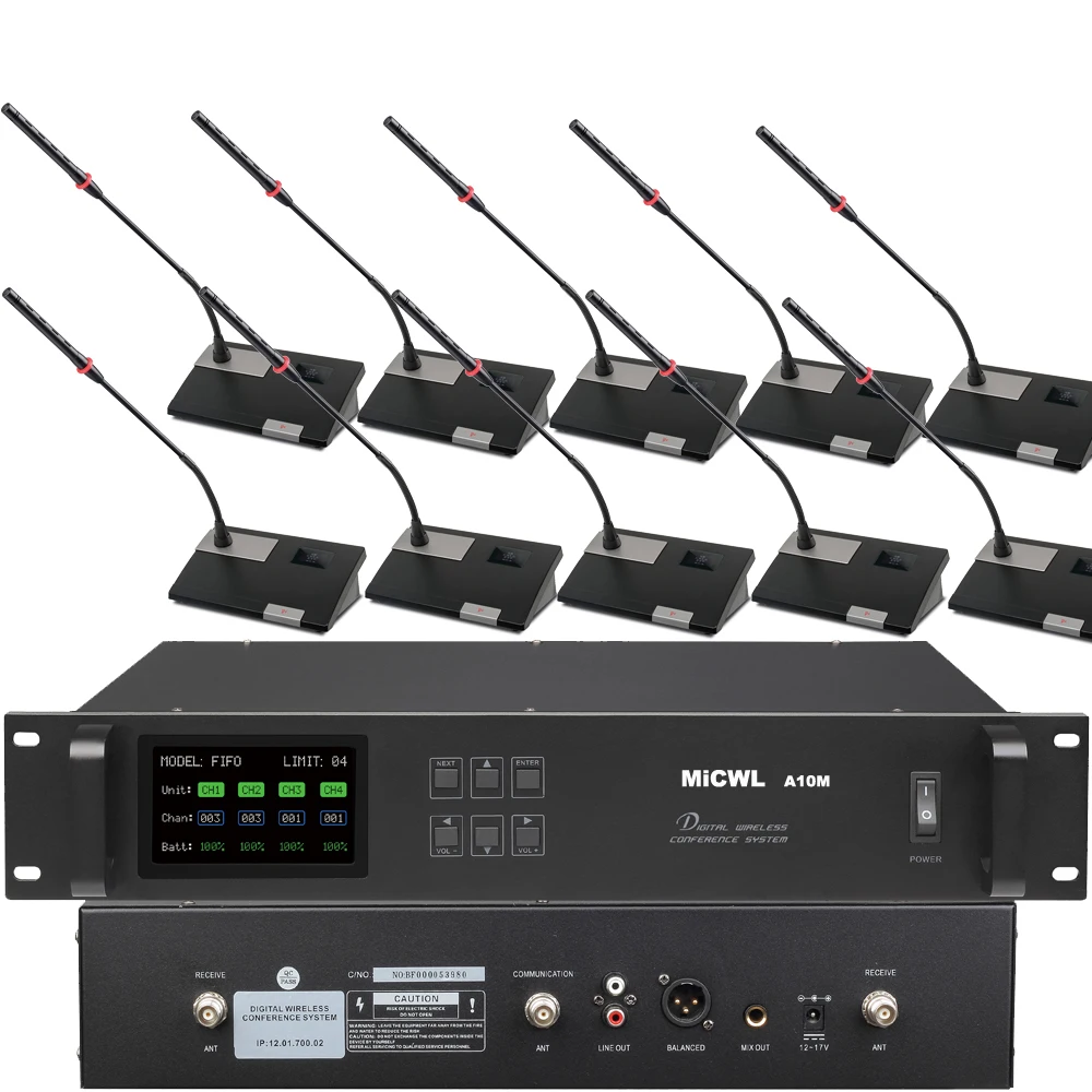 MiCWL Digital Wireless 20 Gooseneck Microphone Conference System 20 Table 2 Chairman 18 Delegate Unit Mic Meeting Room Sets
MiCWL Digital Wireless 20 Gooseneck Microphone Conference System 20 Table 2 Chairman 18 Delegate Unit Mic Meeting Room Sets