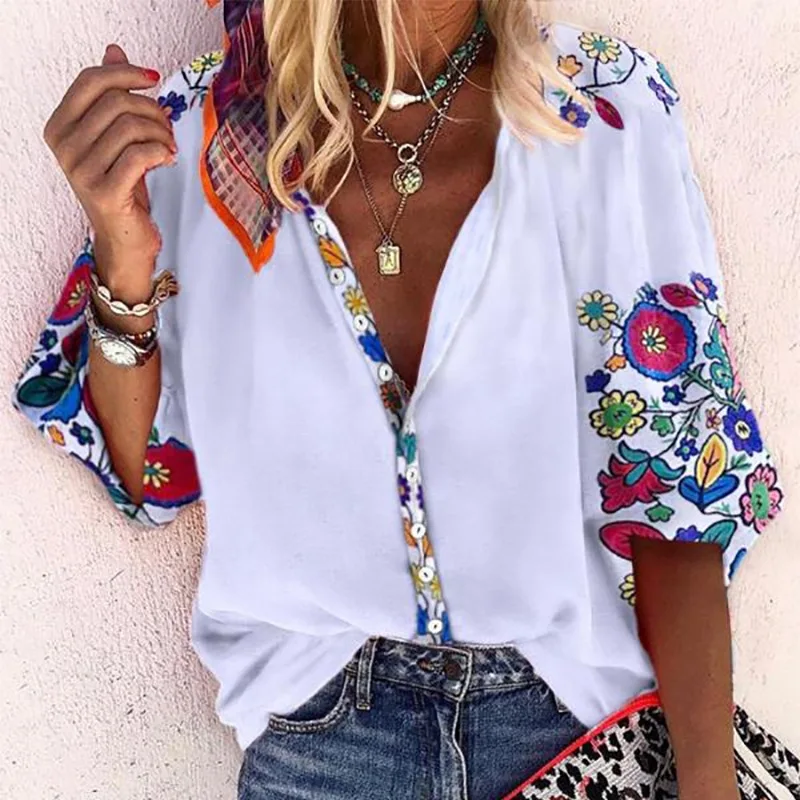 3XL Plus Size Women Blouse V-neck Long Sleeve Trumpet Flower Print Loose Casual Cardigan Shirts Ladies Temperament Tops Blouses
3XL Plus Size Women Blouse V-neck Long Sleeve Trumpet Flower Print Loose Casual Cardigan Shirts Ladies Temperament Tops Blouses