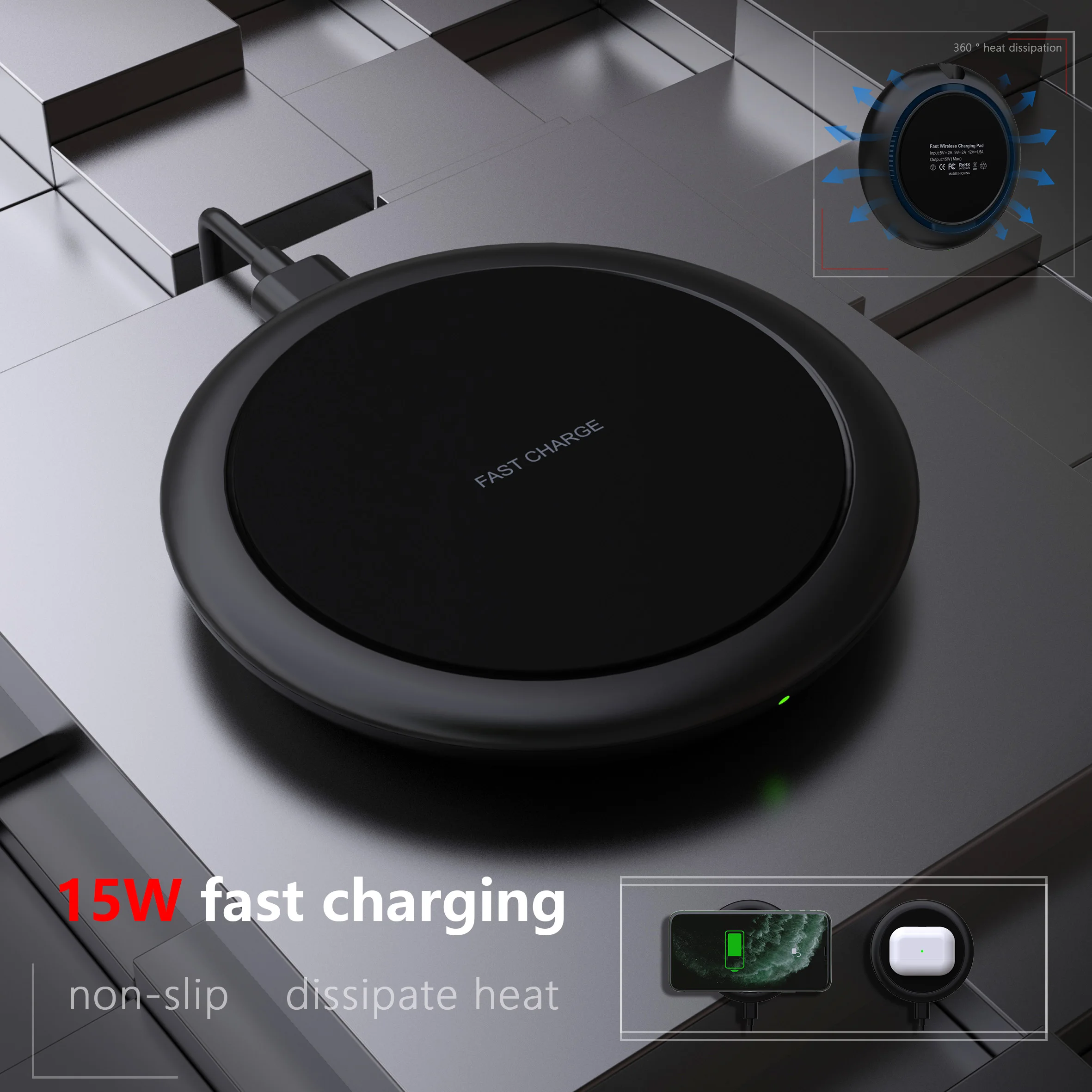 Беспроводное зарядное устройство 15 Вт Qi для Blackview BV6300 Pro BV9600 BV9500 BV6800 pro BV5800 BV9700 BV9800