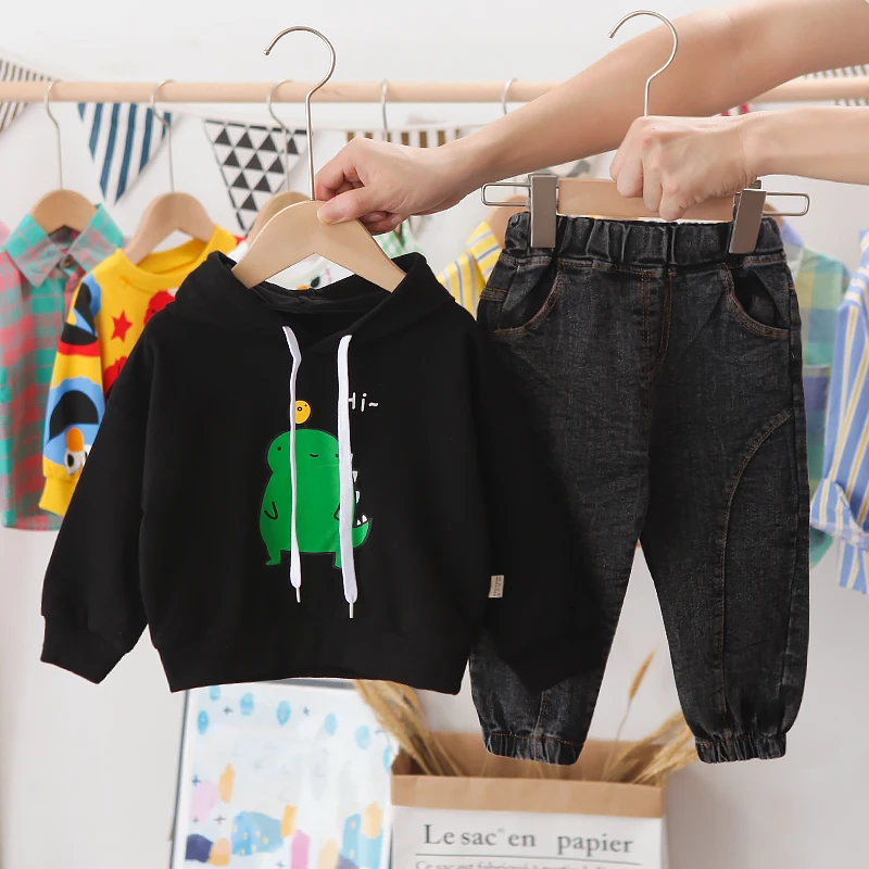 Spring and Autumn New Casual Boys and Girls Suit Hoodies Printed Pocket Jeans Black Children's Set Clothes
Spring and Autumn New Casual Boys and Girls Suit Hoodies Printed Pocket Jeans Black Children's Set Clothes