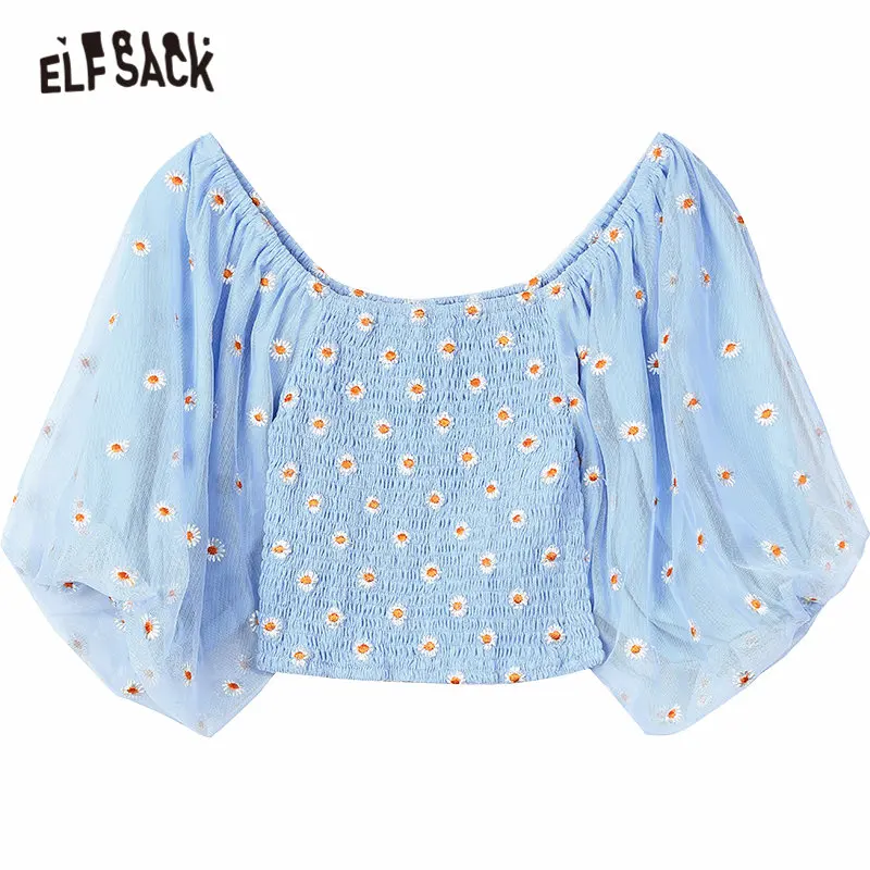 ELFSACK Blue Daisy Flowers Floral Embroidery Off-Shoulder Mesh Blouse Women 2020 Summer ELF Vintage Korean Ladies Daily Crop Top
ELFSACK Blue Daisy Flowers Floral Embroidery Off-Shoulder Mesh Blouse Women 2020 Summer ELF Vintage Korean Ladies Daily Crop Top