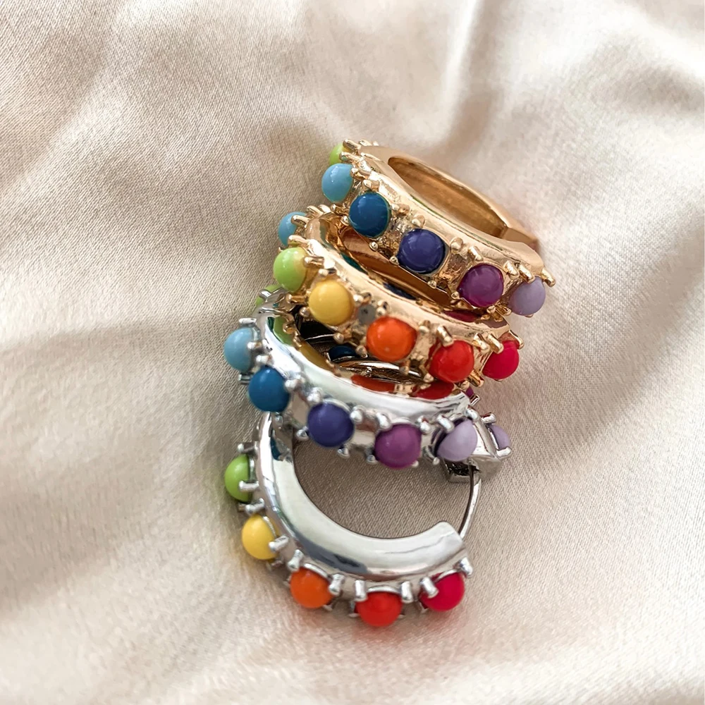 Серьги-кольца с бусинами женские модные элегантные круглые золотистые украшения