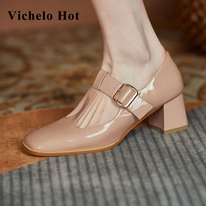 Vichelo Hot patent leather bright square toe high heels buckle strap Mary janes Korean street pretty girls cozy women pumps L13
Vichelo Hot patent leather bright square toe high heels buckle strap Mary janes Korean street pretty girls cozy women pumps L13