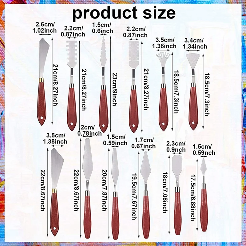 12 Pieces Painting Palette Painting Knife Mixing Scraper Palette Knife,Art Spatula Knife for Painting Color Mixing Tools
12 Pieces Painting Palette Painting Knife Mixing Scraper Palette Knife,Art Spatula Knife for Painting Color Mixing Tools
