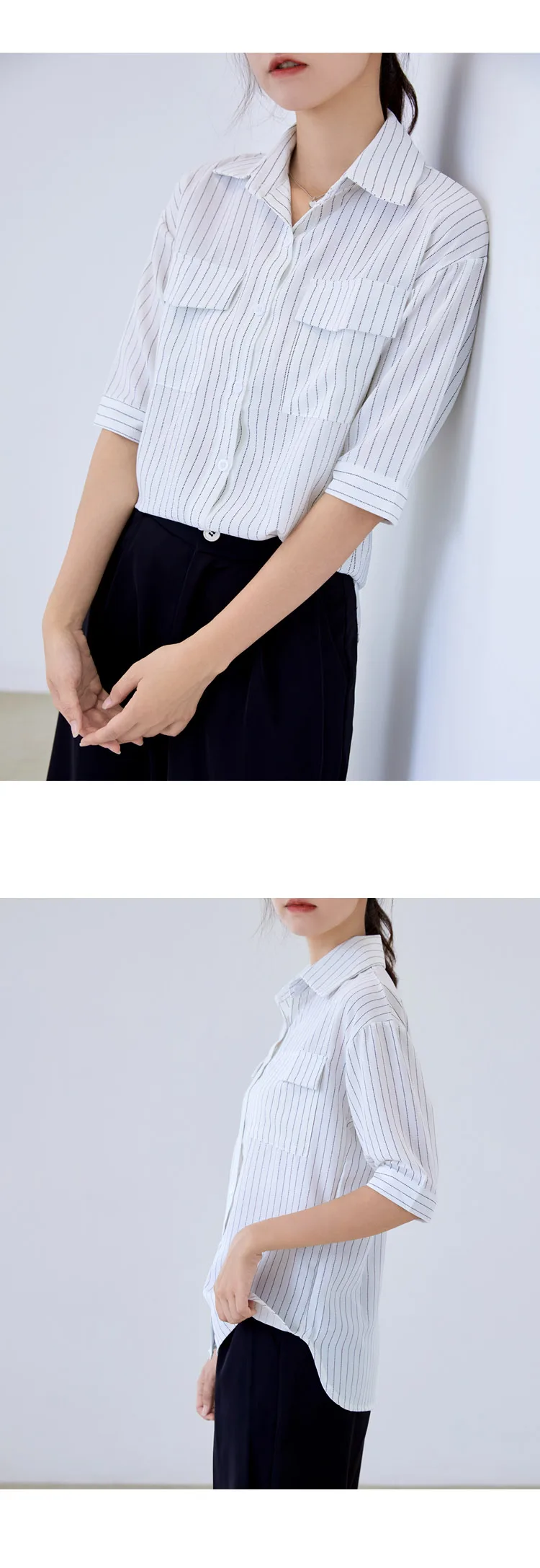Houthion Chiffon Slim Women's Blouses New Casual Blouse Fashion Half Sleeve Top Pocket Stripe Buttons Polo Shirt Summer
Houthion Chiffon Slim Women's Blouses New Casual Blouse Fashion Half Sleeve Top Pocket Stripe Buttons Polo Shirt Summer