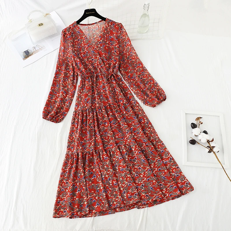 2021 Spring Women V-neck Lace up Long Dresses Elegant Long Sleeve Floral Print Vestidos Casual Bohemian Ruffles Dress
2021 Spring Women V-neck Lace up Long Dresses Elegant Long Sleeve Floral Print Vestidos Casual Bohemian Ruffles Dress