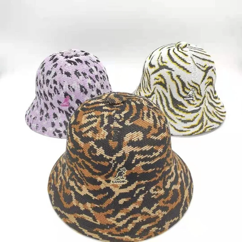 

2021 New Kangaroo Autumn and Winter Warp Knitting Dome Fashion Satin File Decoration Big Eaves Female Lattice Fisherman Hat