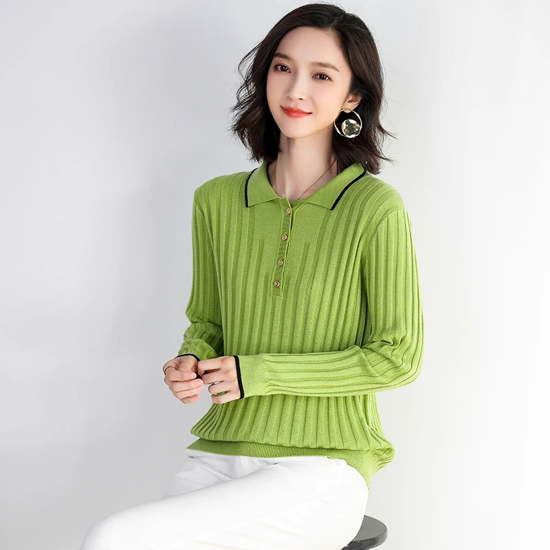 Lady 2019 Autumn Wool Sweater Pullovers Elegant Lady Turn-Down Collar Cashmere Sweater Solid Color 
Lady 2019 Autumn Wool Sweater Pullovers Elegant Lady Turn-Down Collar Cashmere Sweater Solid Color